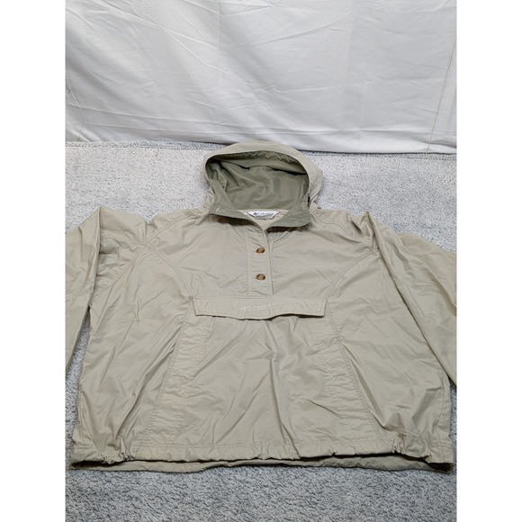 Vintage Columbia 4 Button Anorak Hooded Windbreaker Jacket Women's XL Beige - Picture 1 of 15